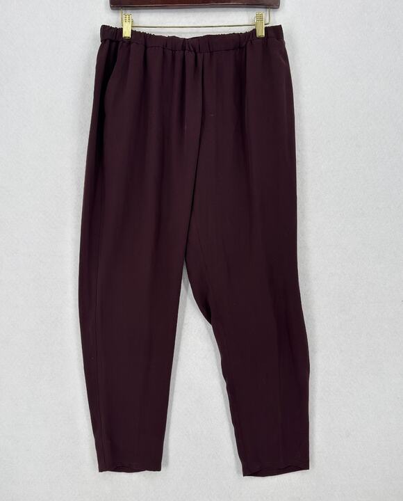 Eileen Fisher Pants - Eileen Fisher Cassis Brown Silk Georgette Crepe Tapered Pants Sz L